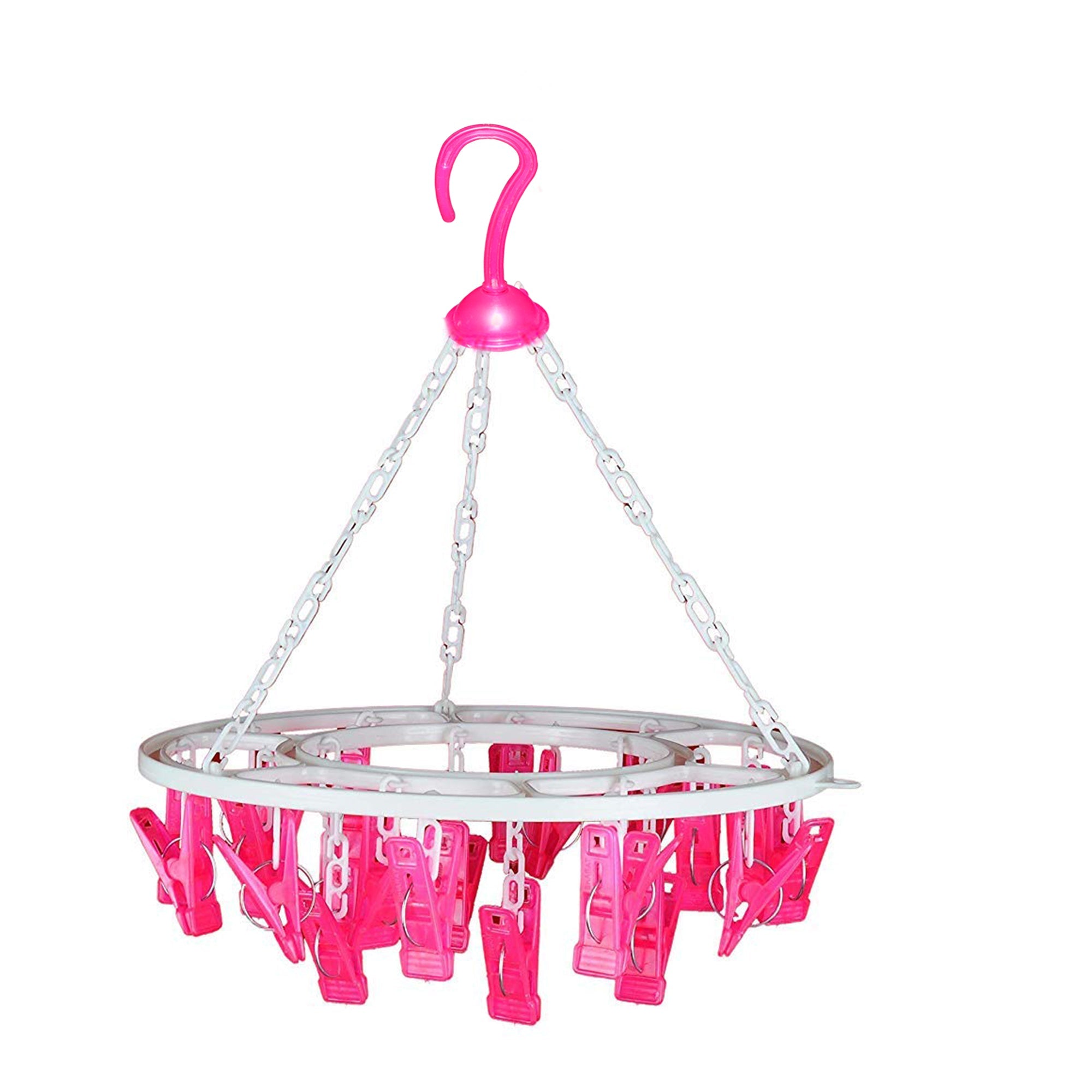 1367_adb87d80-d72b-4156-af48-eb6f5394d914.jpg Round Plastic Cloth Drying Stand Hanger with 24 Clips Multicolor - Image 1
