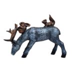 Artisanal Deer Stag Statue with Squirrel & Rabbit Figurine - Intricate Textured Pattern, Polyresin Wildlife Home Decor Showpiece, Black/Silver